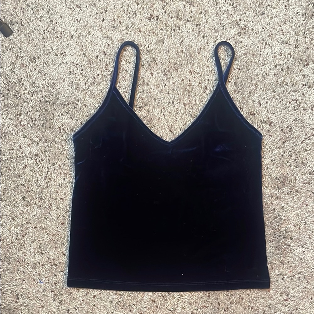 Forever 21 Velvet Velour Cropped Spaghetti Strap Dark‎ Purple Blue Tank Top
